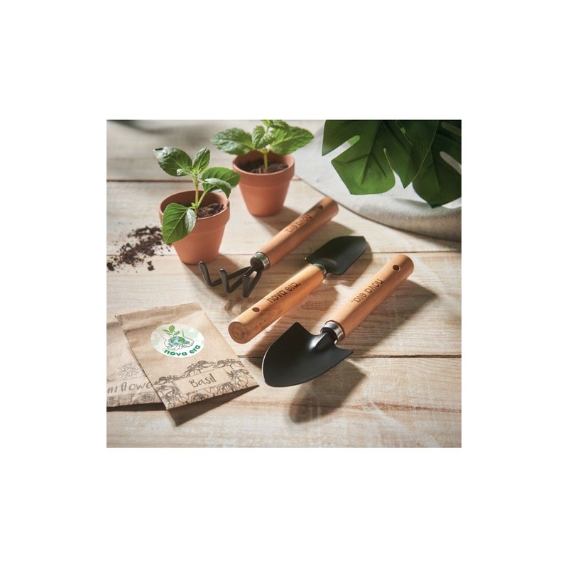 Ensemble Pratique d'Outils de Jardinage Personnalisés GRASS Matières : PET recyclé Couleurs : noir goodies publicitaire événemen