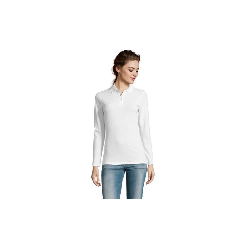 Polo Femme Personnalisé 180 - SOL'S Perfect LSL Taille textile : S Couleurs : blanc goodies publicitaire durable