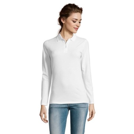 Polo Femme Personnalisé 180 - SOL'S Perfect LSL Taille textile : S Couleurs : blanc goodies publicitaire durable