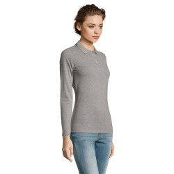 Polo Femme Personnalisé 180 - SOL'S Perfect LSL Taille textile : M Couleurs : gris chiné impression haute définition