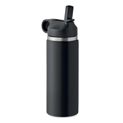 Bouteille à double paroi Éco-responsable et Personnalisée 500 ml IVALO Couleurs : noir Matières : acier inoxydable recyclé impre