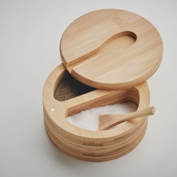 Boîte à Sel et Poivre Éco-responsable en Bambou Personnalisée - S&P Matières : bambou Couleurs : bois marquage laser ultra préci