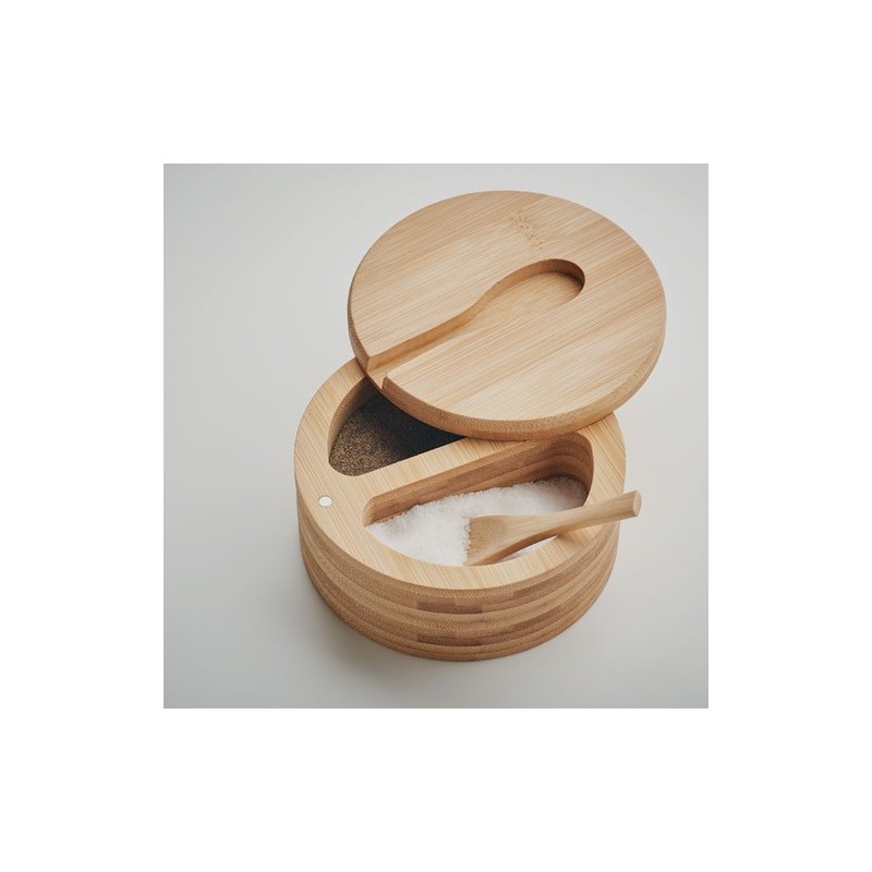 Boîte à Sel et Poivre Éco-responsable en Bambou Personnalisée - S&P Matières : bambou Couleurs : bois marquage laser ultra préci