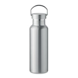 Bouteille double paroi personnalisée en verre 500 ml ABE Couleurs : argenté mat Matières : acier inoxydable recyclé accessoire é