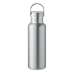 Bouteille double paroi personnalisée en verre 500 ml ABE Couleurs : argenté mat Matières : acier inoxydable recyclé cadeau affai