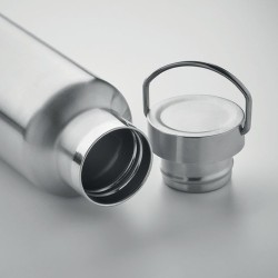 Bouteille double paroi personnalisée en verre 500 ml ABE Couleurs : argenté mat Matières : acier inoxydable recyclé impression l