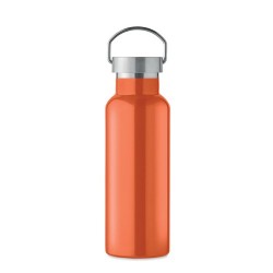 Bouteille double paroi personnalisée en verre 500 ml ABE Couleurs : orange Matières : acier inoxydable recyclé impression logo h