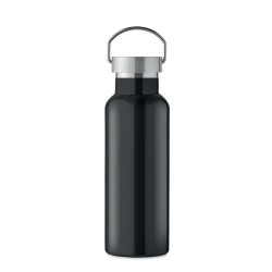 Bouteille double paroi personnalisée en verre 500 ml ABE Couleurs : noir Matières : acier inoxydable recyclé objet publicitaire 