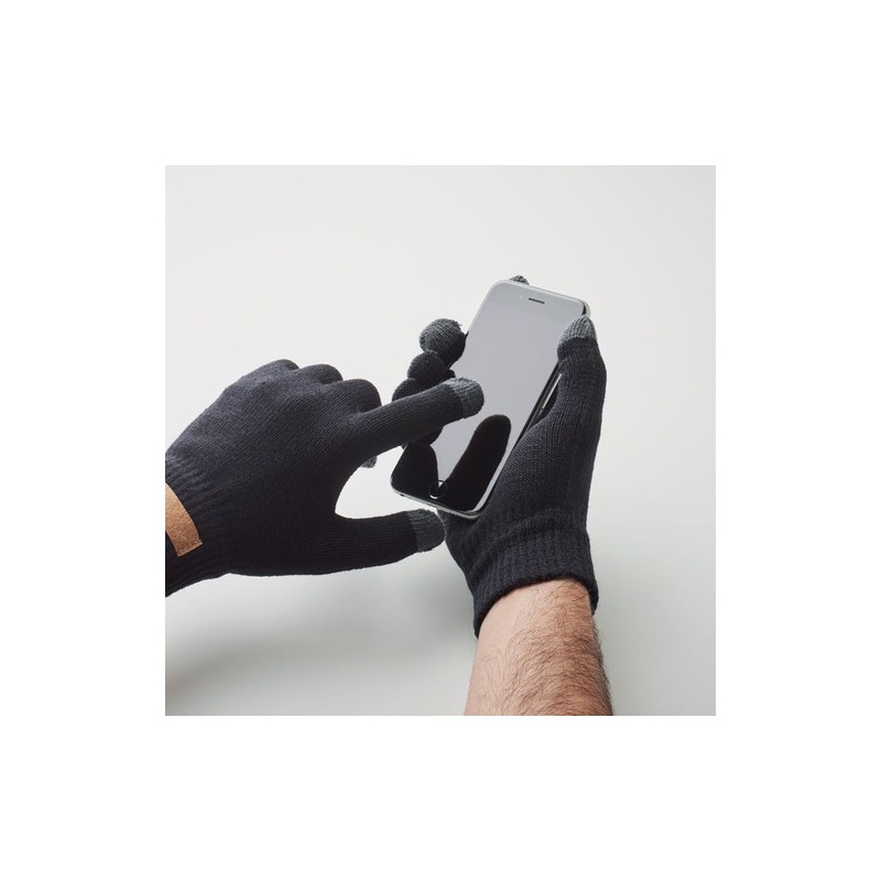 Gants tactiles s en RPET personnalisés - DACTILE Matières : PET recyclé Couleurs : noir cadeau entreprise pas cher