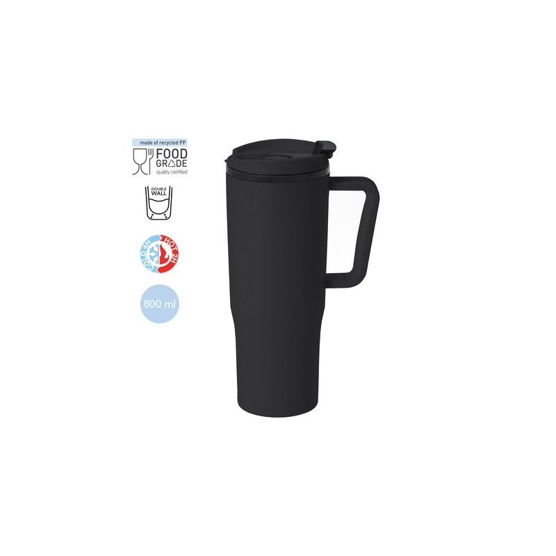 Tasse thermique personnalisée pas chère Miranda Couleurs : noir Matières : polypropylène (PP) recyclé impression haute définitio