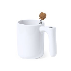 Mug Personnalisable Éco-responsable avec Agitateur - Tasse Beverly Matières : céramique Couleurs : blanc impression logo haute q