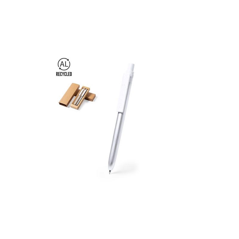 Set Éco-responsable de Stylo et Roller Personnalisé Harzur Matières : aluminium recyclé  Couleurs : argenté personnalisable avec