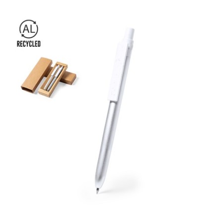 Set Éco-responsable de Stylo et Roller Personnalisé Harzur Matières : aluminium recyclé  Couleurs : argenté personnalisable avec
