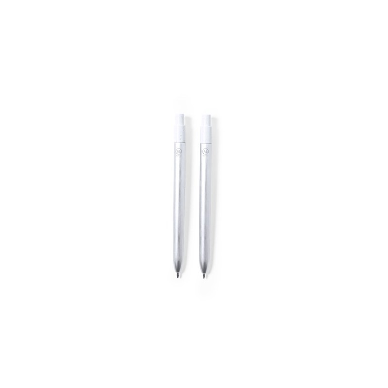 Set Éco-responsable de Stylo et Roller Personnalisé Harzur Matières : aluminium recyclé  Couleurs : argenté goodies publicitaire