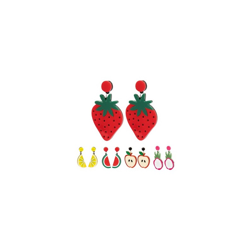 Boucles d'Oreille Personnalisées Colorées et Uniques Kely pas cher Matières : acrylique Couleurs : fraise livraison express 24h 