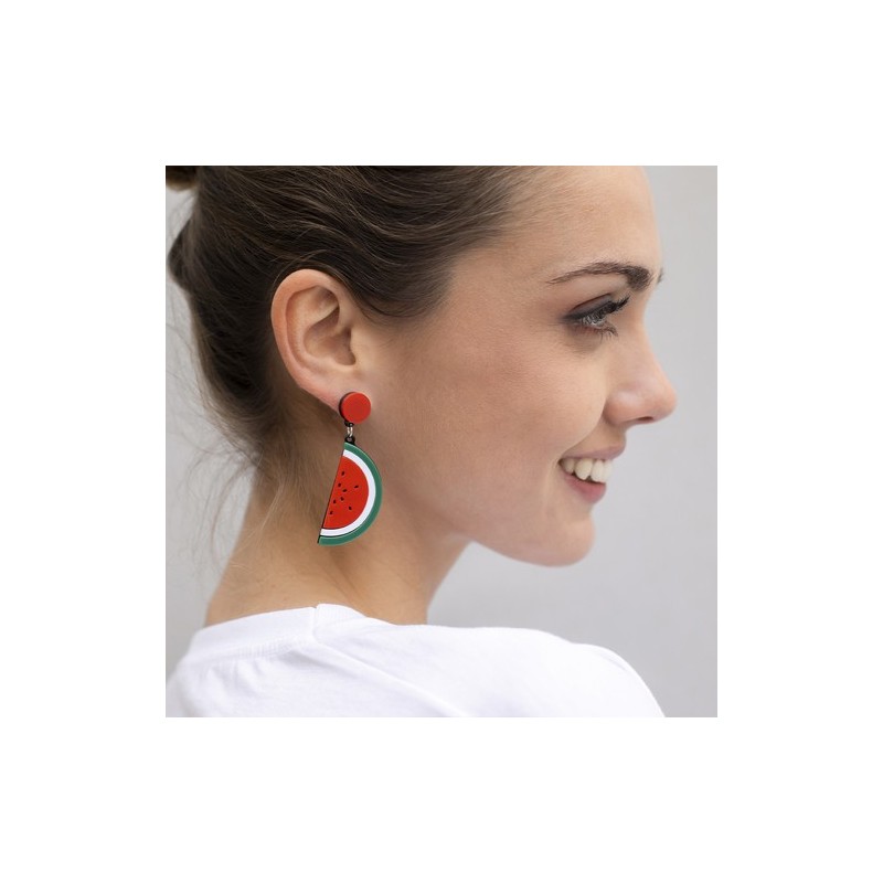 Boucles d'Oreille Personnalisées Colorées et Uniques Kely pas cher Matières : acrylique Couleurs : fraise cadeau client original