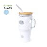 Pot en Verre Éco-responsable pour Cadeaux d'Entreprise - Namun Matières : bambou Couleurs : blanc personnalisable avec votre log