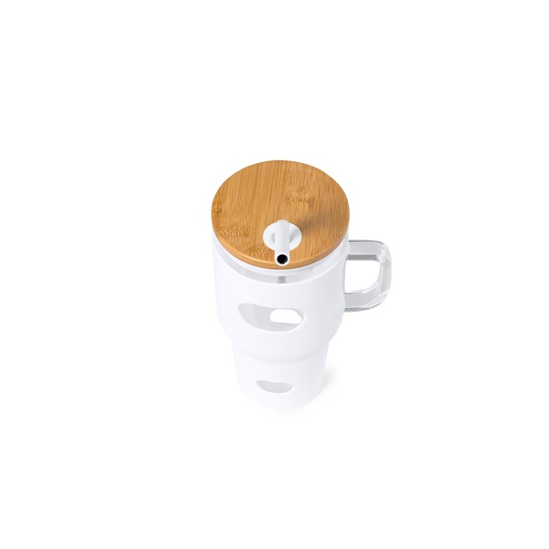 Pot en Verre Éco-responsable pour Cadeaux d'Entreprise - Namun Matières : bambou Couleurs : blanc goodies publicitaire événement