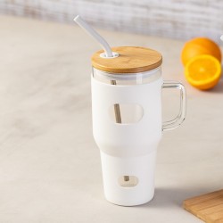 Pot en Verre Éco-responsable pour Cadeaux d'Entreprise - Namun Matières : bambou Couleurs : blanc impression haute définition
