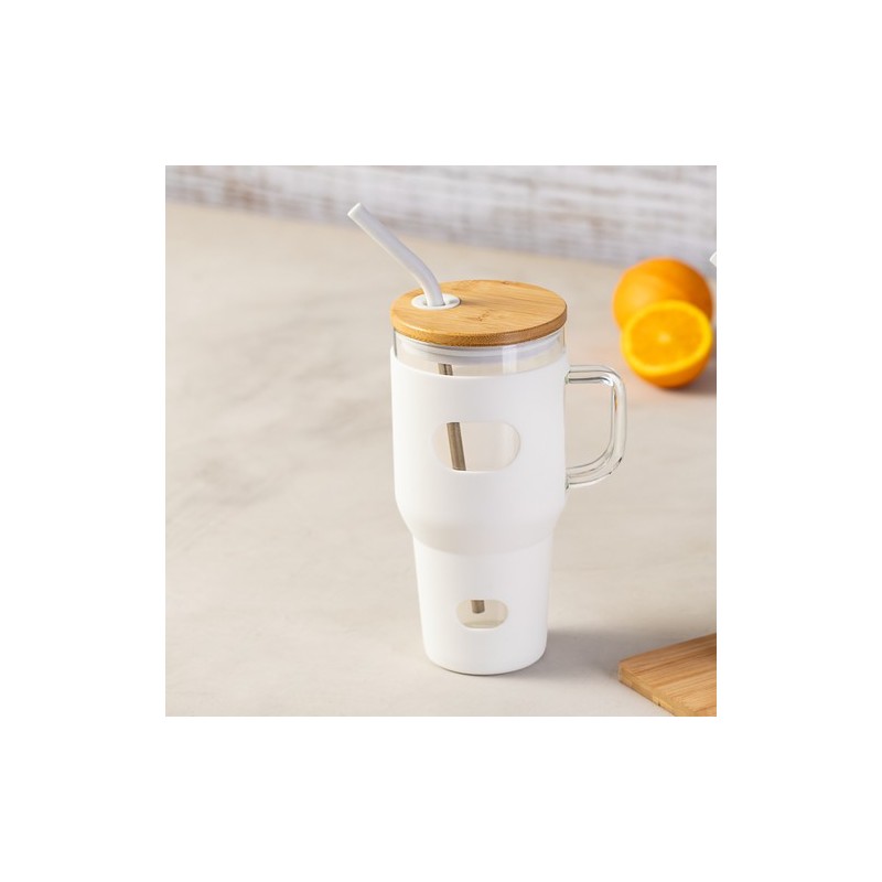 Pot en Verre Éco-responsable pour Cadeaux d'Entreprise - Namun Matières : bambou Couleurs : blanc impression haute définition