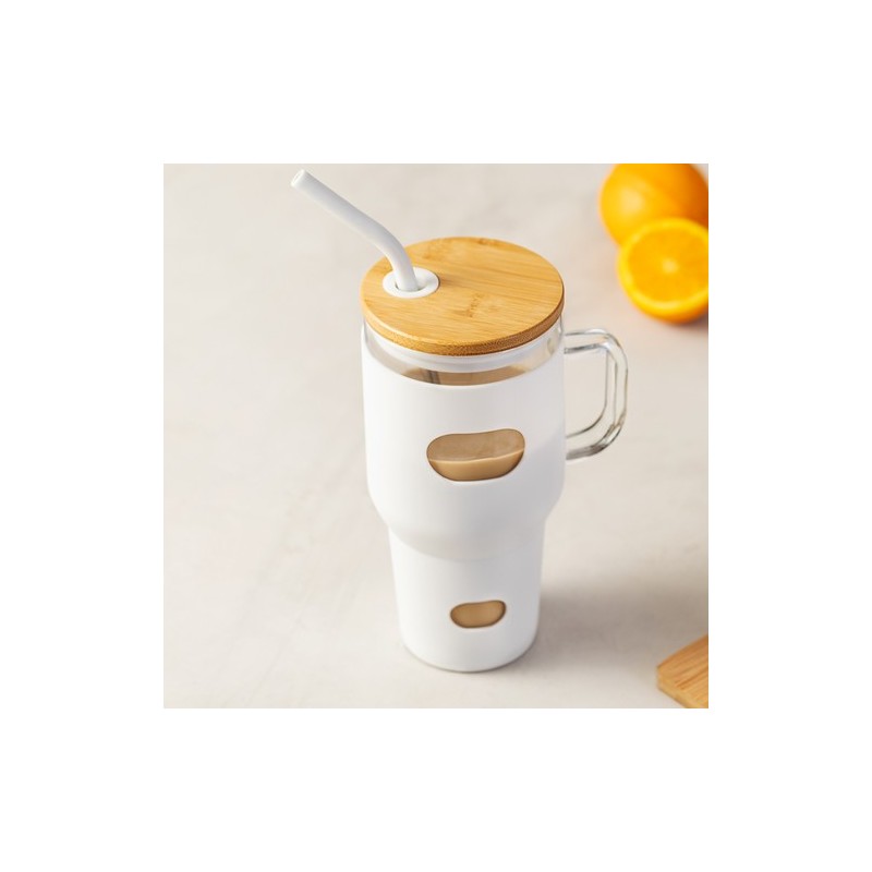 Pot en Verre Éco-responsable pour Cadeaux d'Entreprise - Namun Matières : bambou Couleurs : blanc marquage laser ultra précis