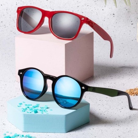 Lunettes de Soleil Personnalisées avec Protection UV400 Pas Cher - Poren Matières : PET recyclé Couleurs : bleu impression haute