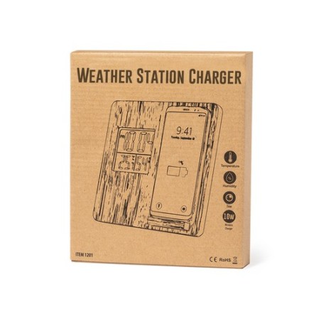 Chargeur Sans Fil Intégré Éco-responsable Station Météo Fiory Matières : bambou impression haute définition