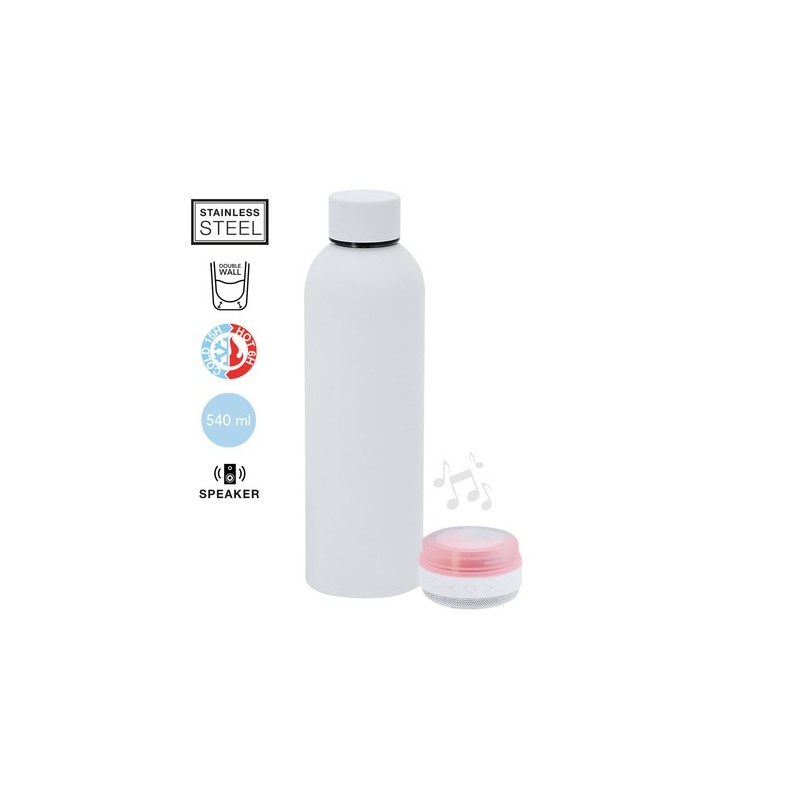 Bidon thermique  avec haut-parleurs personnalisés Meflex Matières : acier inoxydable Couleurs : noir cadeau entreprise pas cher