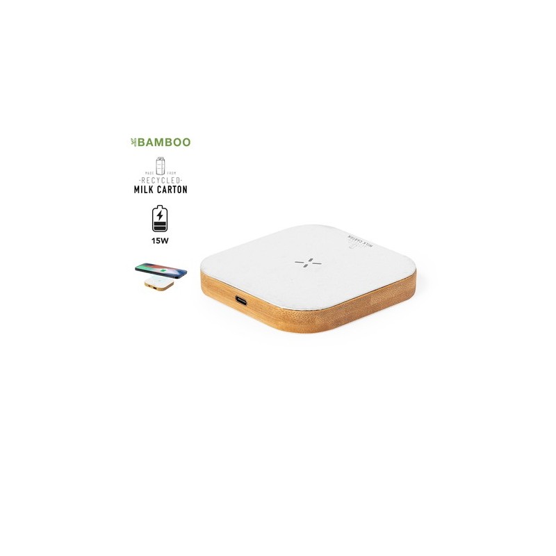 Chargeur Éco-responsable et Pratique sans fil Personnalisé Sucrep pas cher Matières : bambou Couleurs : blanc personnalisable av