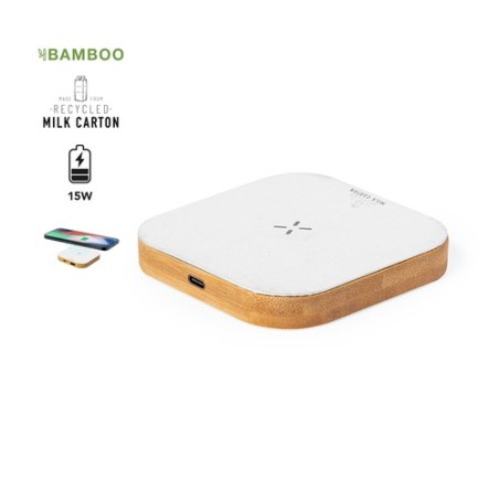 Chargeur Éco-responsable et Pratique sans fil Personnalisé Sucrep pas cher Matières : bambou Couleurs : blanc personnalisable av
