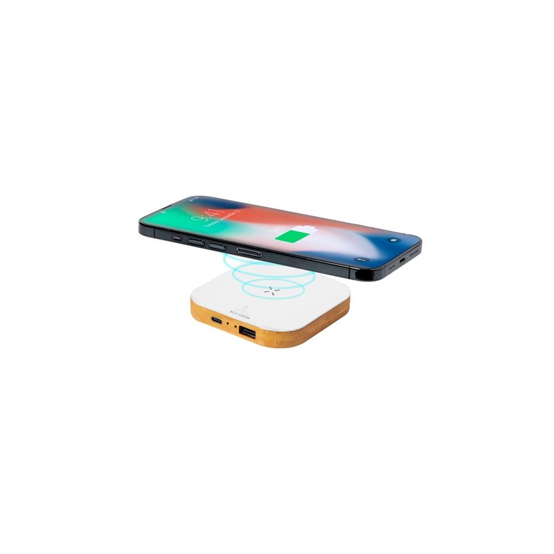 Chargeur Éco-responsable et Pratique sans fil Personnalisé Sucrep pas cher Matières : bambou Couleurs : blanc cadeau entreprise 