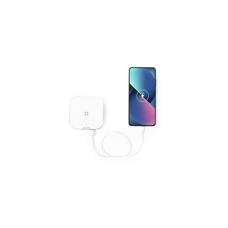 Chargeur Éco-responsable et Pratique sans fil Personnalisé Sucrep pas cher Matières : bambou Couleurs : blanc goodies publicitai