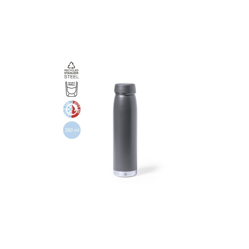 Bidon Isotherme Éco-responsable Thermique Nimay Couleurs : noir Matières : acier inoxydable recyclé objet promotionnel éco-respo