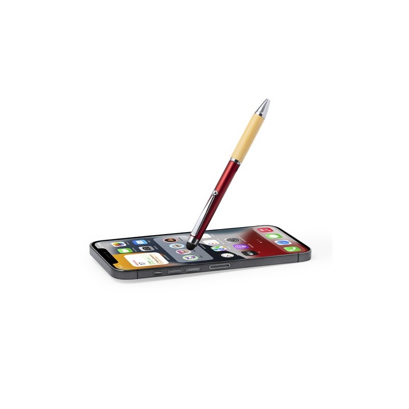 Stylet Bille Multifonction Élégant Personnalisé Zadron Matières : bambou Couleurs : rouge cadeau collaborateur premium