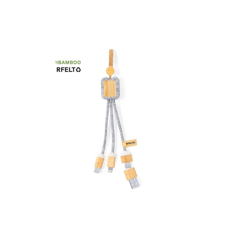 Câble de Charge Éco-responsable et Pratique Personnalisé - Braxton Matières : bambou Couleurs : gris personnalisable avec votre 