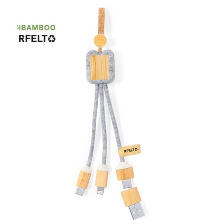 Câble de Charge Éco-responsable et Pratique Personnalisé - Braxton Matières : bambou Couleurs : gris personnalisable avec votre 