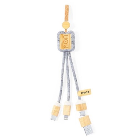 Câble de Charge Éco-responsable et Pratique Personnalisé - Braxton Matières : bambou Couleurs : gris cadeau entreprise pas cher