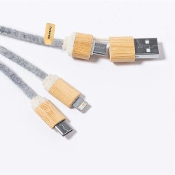 Câble de Charge Éco-responsable et Pratique Personnalisé - Braxton Matières : bambou Couleurs : gris impression haute définition