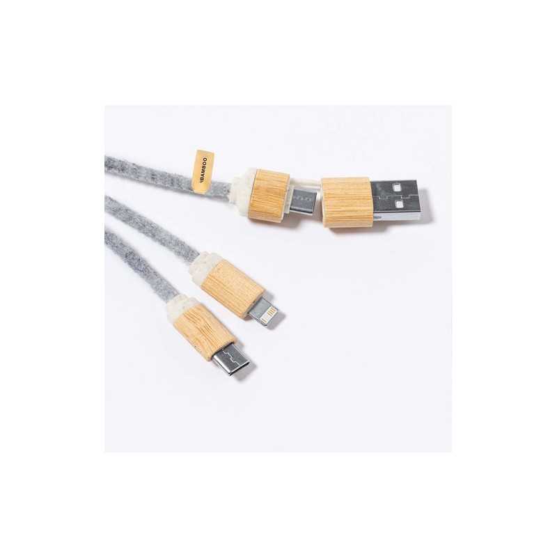 Câble de Charge Éco-responsable et Pratique Personnalisé - Braxton Matières : bambou Couleurs : gris impression haute définition