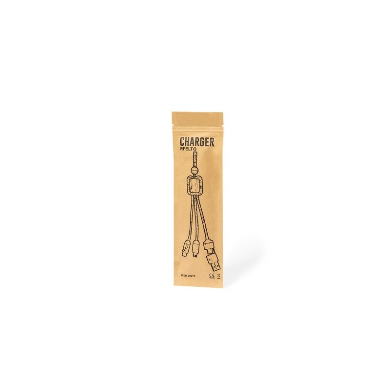 Câble de Charge Éco-responsable et Pratique Personnalisé - Braxton Matières : bambou Couleurs : gris marquage laser ultra précis