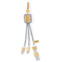 Câble de Charge Éco-responsable et Pratique Personnalisé - Braxton Matières : bambou Couleurs : gris objet promotionnel éco-resp