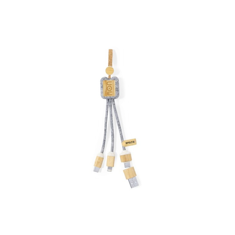 Câble de Charge Éco-responsable et Pratique Personnalisé - Braxton Matières : bambou Couleurs : gris objet promotionnel éco-resp