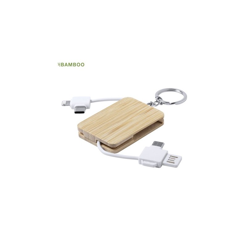 Câble de Charge Pratique Éco-responsable Personnalisé pas cher Rusell Matières : bambou Couleurs : blanc personnalisable avec vo