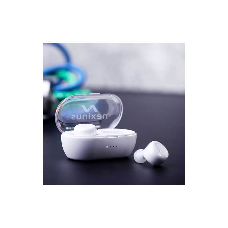 Écouteurs Bluetooth 5.0 avec design élégant et station de charge - Merkus Couleurs : blanc personnalisable avec votre logo