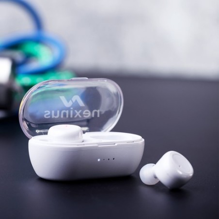 Écouteurs Bluetooth 5.0 avec design élégant et station de charge - Merkus Couleurs : blanc personnalisable avec votre logo