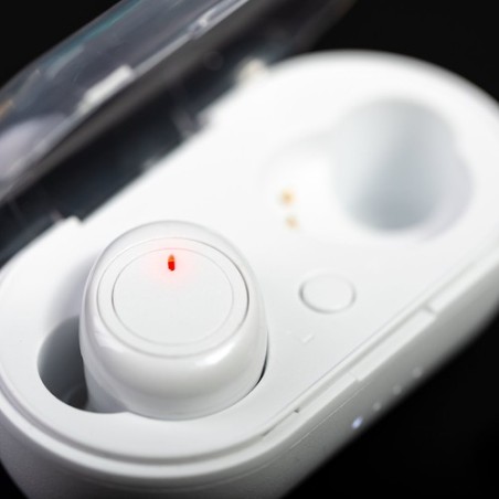 Écouteurs Bluetooth 5.0 avec design élégant et station de charge - Merkus Couleurs : blanc cadeau entreprise pas cher