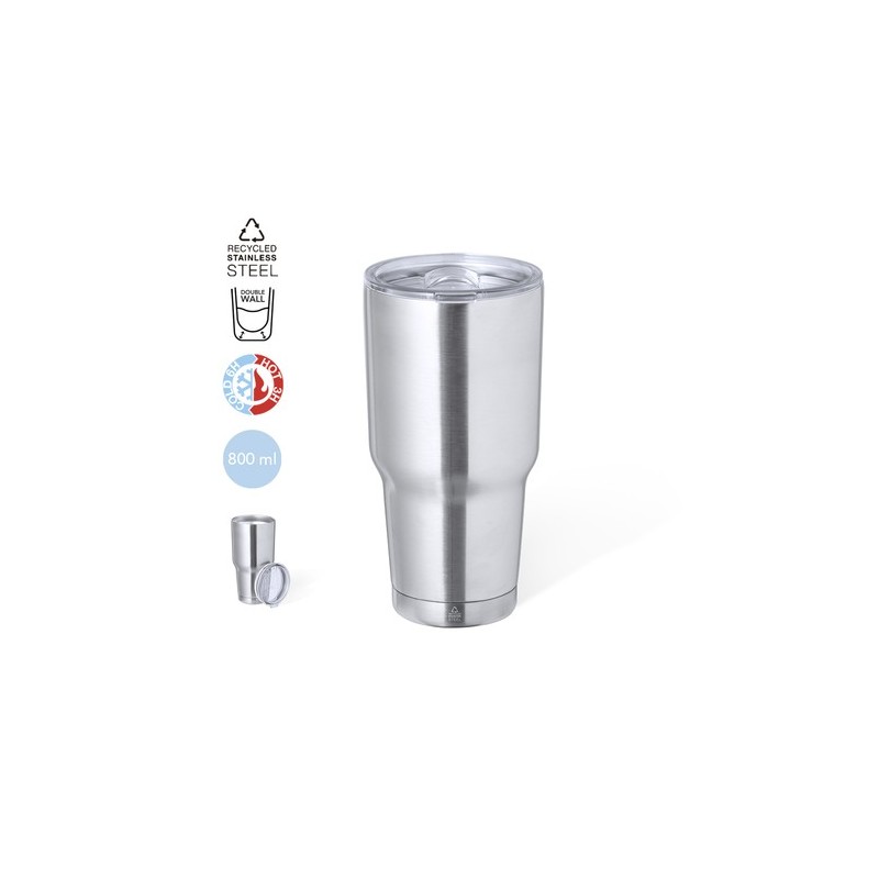 Mug Isotherme Éco-responsable Personnalisé Thermique Atinger pas cher Couleurs : argenté Matières : acier inoxydable recyclé per