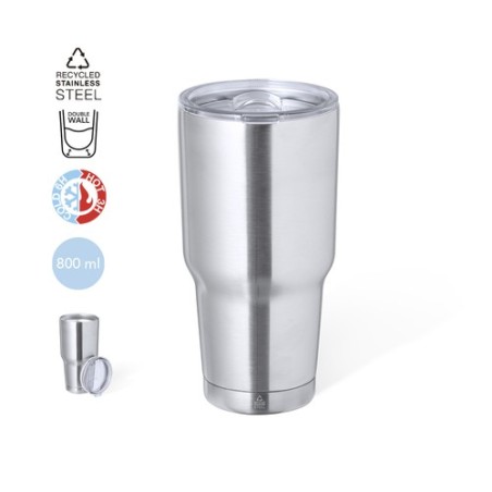Mug Isotherme Éco-responsable Personnalisé Thermique Atinger pas cher Couleurs : argenté Matières : acier inoxydable recyclé per