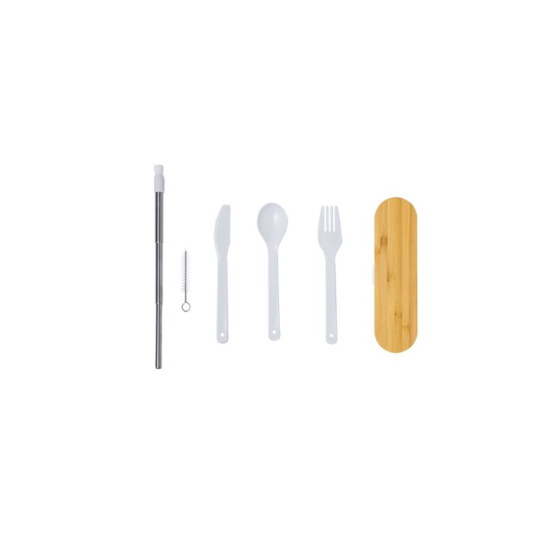 Set de Couverts Éco-responsables Personnalisés Milner Matières : bambou Couleurs : blanc