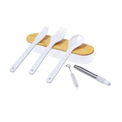 Set de Couverts Éco-responsables Personnalisés Milner Matières : bambou Couleurs : blanc cadeau entreprise pas cher